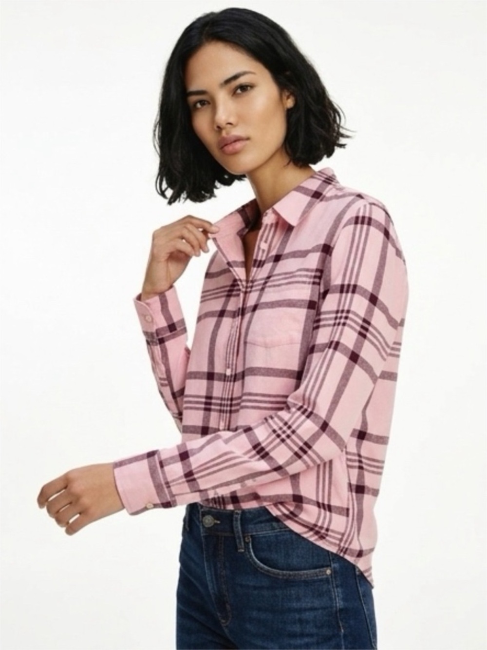 Tommy Hilfiger - Pink Plaid Flannel Button Down Shirt - Size S/P